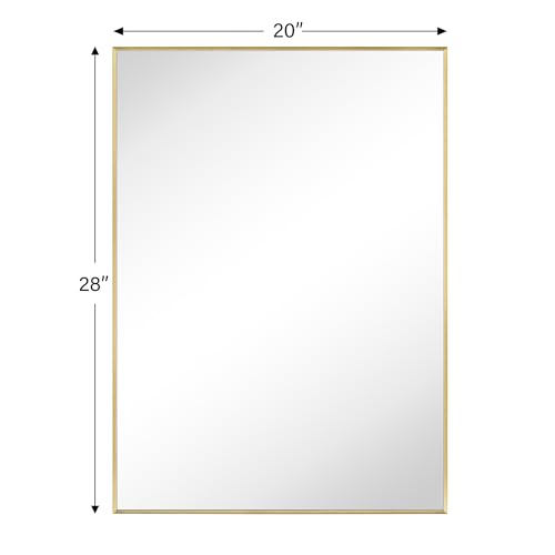 Image of TEHOME Gold Bathroom Vanity Mirror with Squared Corners, 20x28'' Brushed Brass Rectangle Stainless Steel Metal Framed Mirror for Bathroom