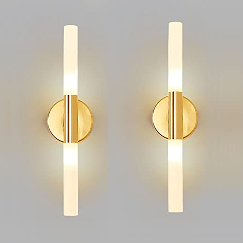 2 Stück Wandleuchte LED Innen,Nordic Goldene Wandlampe Acryl Wandbeleuchtung,Moderne Badezimmer LED-Spiegellicht für Wohnzimmer Schlafzimmer Treppenhaus Flur[Energieklasse A+](Color:Warmes Licht) Cover