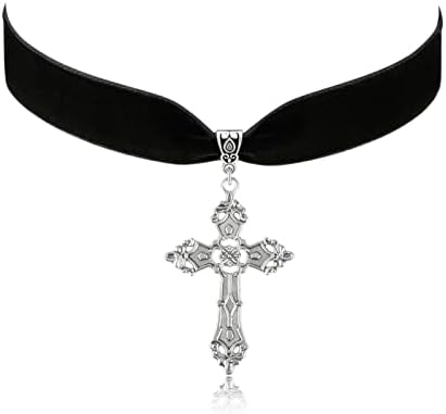 HEXALOVA Black Velvet Choker Gothic Cross Necklace Goth Choker for Women Cross Choker Necklace Gothic Jewelry for Women Girls (6)