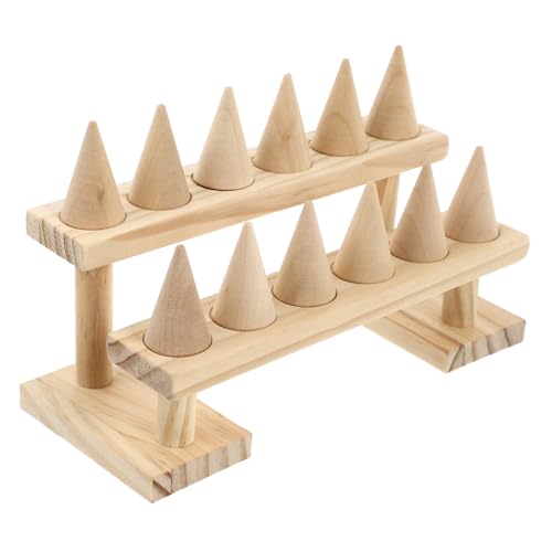 IMIKEYA Soporte Exhibición Anillos de Madera Maciza Desmontable Doble para Joyería Hogar y Tiendas