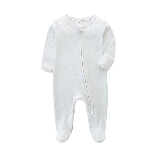 Image of Unisex Baby Boy and Girl Zipper Onesie Solid Toddler Footie One-piece Infant Romper Jumpsuit