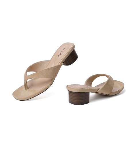 Image of vivianly Women's Suede Low Chunky Block Heel Flip Flops Square Toe Thong Heeled Sandals Casual Slip On Mules for Work Beach Casual Outings