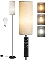 GOEBLESON Dimmable Floor Lamp for Living Room, Corner Floor Lamp with Remote, 66'' Standing Tall Lamp, Linen Lampshade, 10W 800LM LED Bulb for Bedroom Study, FCC Listed, Black and Beige E06LD05