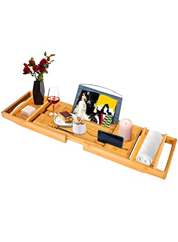 ZHTYRE Bathtub Tray Bathtub Shelf Extendable Bathtub Shelf with Bamboo Bookshelf and soap Tray 1 or 2 Person Bath and Bed Tray(Yellow) ZHTYRE Bathtub Tray Bathtub Shelf Extendable Bathtub Shelf with Bamboo Bookshelf and soap Tray 1 or 2 Person Bath and Bed Tray(Yellow)