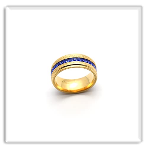 Xusamss 18K Gold Plated Ring One Row Blue Crystal Ring Stainless Steel Band Ring3