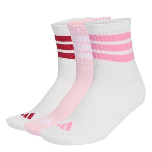 adidas Mixte 3 STRIPES CUSHIONED SPORTSWEAR MID CUT SOCKS 3 PAIR PACK, white/clear pink/active maroon, 45-48