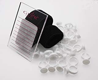 Professional Eyelash Extension Tools 2 Gel Falt Plate Lash Hand Holder,with 2 Soft Stretchy Tapes and 20 Glue Ring Adhesive Holder(Flat Plate)
