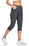 GymBrave Wanderhose Damen 3/4 Trekkinghose Stretch Leiche schnell trocknend Cargo Caprihose Sommer Outdoor UPF 50 mit Reißverschlusstaschen Grau M