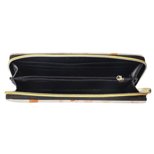 GIFTPUZZ Autumn Cat Leather Long Zipper Around Cash Wallets with Coin Pocket Large Clutch RFID Blocking Wallet for Women with Cash Card Sloths Thanksgiving4