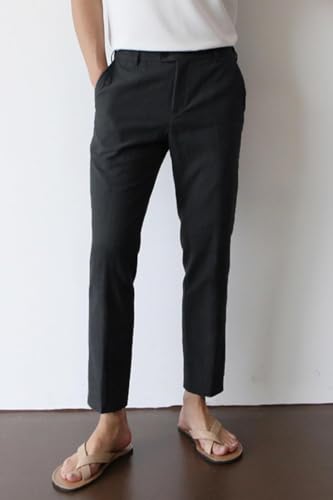 Image of GINGTTO Linen Pants Men Black Slim Fit Tapered Casual Linen Beach Pants 34x28