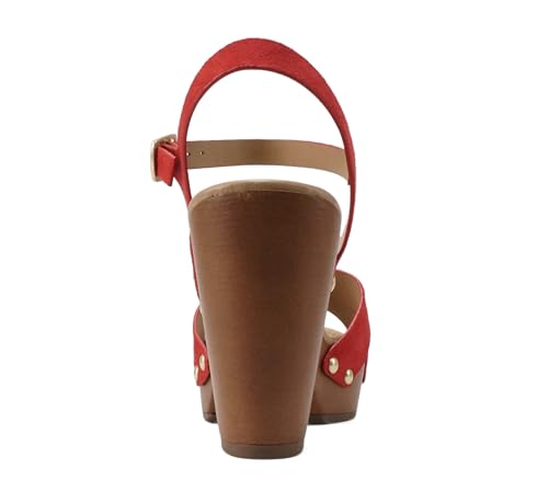 Image of Soda MIGUEL ~ Women Crisscross Band Fashion Chunky Platform Block Mid Heel Sandal with Ankle Strap and Stud