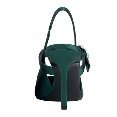 FOWT Women Pointed Toe Backless Pumps Stiletto High Heel Slingbacks Rhinestone Buckle Formal Office Party Shoes Size 4-16 US4