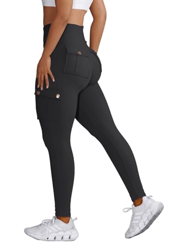 Nuofengkudu Damen Sport Cargo Leggings mit Taschen High Waist Stretch...