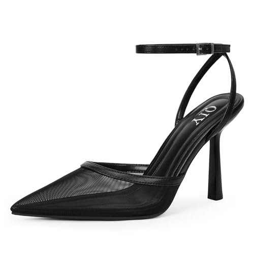 Image of QIY Closed Toe Heels for Women Pumps High Heel Strappy Sandals | Pointed Toe Slingback Women Heels with Ankle Strap, Stilettos Wedding & Bridal Formal Dress Shoes for Evening Party, Prom