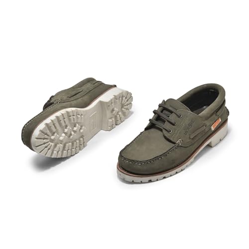 Image of Woodland Men Olive Green Boat Shoes