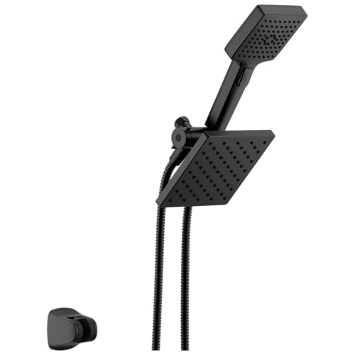 Delta Square 2-in-1 Dual Shower Head with 4-Setting HandHeld Spray Matte Black Detachable Double Shower Head with Hose Showerhead 1.75 GPM Flow Rate Matte Black 75755BL