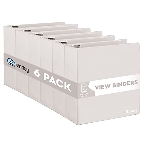 3 Slant D-Ring Binder 3 Inch Grey, 3 In Clear View Cover With 2 Inside Pockets Binder, Heavy Duty Colored School Supplies Binders,Also Available In Green, Red, Purple, Blue, Pink (6 Pc) – By Enday #TOP1