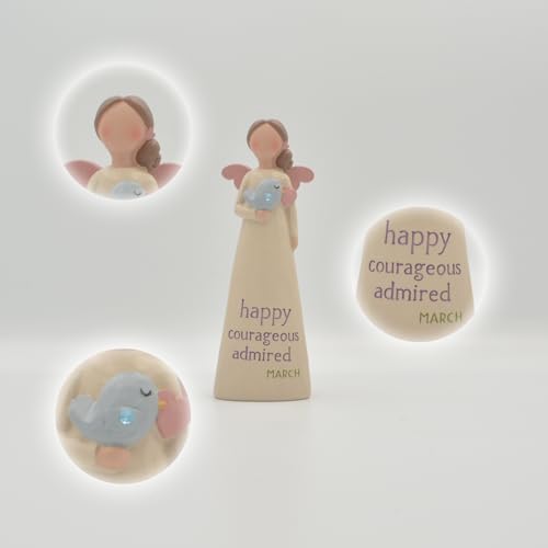 Feather & Grace Birth Angel Hand Painted Decorative Figurine Resin with March, Multicolor, 13cm x 5cm - Image 4