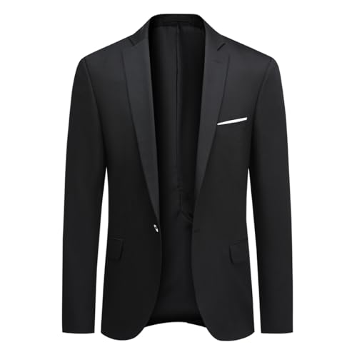 Allthemen Herren Sakko Slim Fit Stretch Anzugjacke Made in Türkiye Schwarz 52
