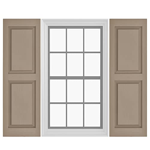 Pontiac Trail Raised Panel Vinyl Shutters (1 Pair) | 14.5"x39" - Coastal Sand Dune | Exterior Window Shutters | Includes Mounting Hardware | Simple Installation | Made in USA