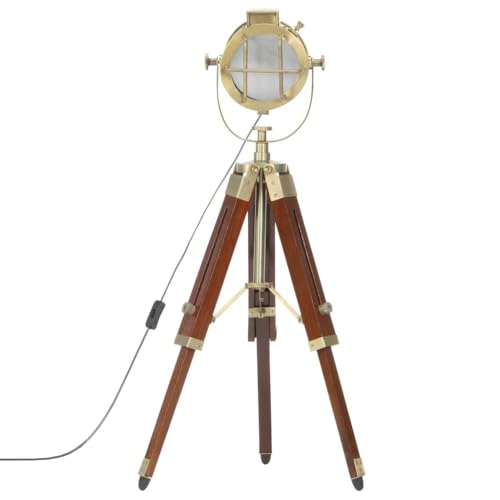 Lámpara de suelo con trípode de madera maciza de mango marrón de 69 cm 6