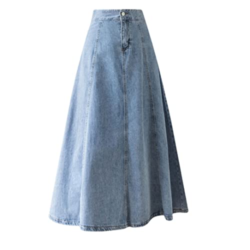 Jupe longue en jean coupe trapeze fluide et taille haute gainante