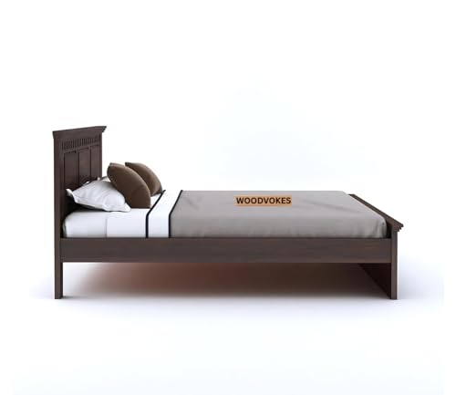 Image of Sheesham Wood Bed Without Storage Solid Wooden Cot Double Bed Furniture Elegant and Functional Bedroom Living Room Home Palang (Mahogany, Queen)
