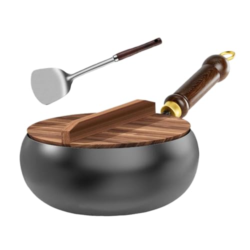 Sghtil Juego de ollas antiadherentes - ollas de hierro antiadherentes para cocinar | Sartén con tapa y pala reversible, utensilios de cocina de fondo plano wok, accesorios de cocina para el hogar y la