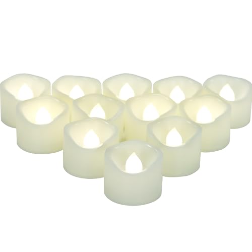 Image of CANDLE CHOICE Battery Operated Flameless Tea Lights Bright Flickering LED Tealight Votive Candles for Wedding Table Centerpieces Halloween Christmas Decorations Batteries Incl. White Light 12 Pack