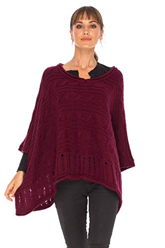 Image of SHU-SHI Womens Oversized Cable Knit Sweater Cowl Neck Sleeved Poncho Topper Boho Casual