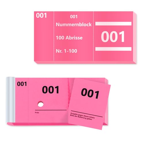 Tombola Verlieren 1-100 Nummern Tombola Lose 5X10cm Nummernblock Garderobennummern Abrisse Tombola Preise Doppelnummern Nummerierte Abrisse für Events Party Verlosungen Raffle Ticket Rosa