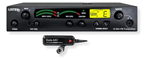 Listen Technologies LT-800-216-01-D Stationary RF Transmitter with Dante Adapter Enabled; LCD Display for Quick Channel, Programming, and Channel Lock Status Information; 57 Selectable Channels