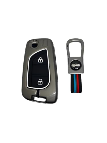 Image of BKN Luxury Metal Soft Car Key Cover Shell with Keychain & Full Protection Compatible with Toyota Innova Crysta Corolla-Altis Camry HyCross Hilux 2 Button Flip Smart Key Cover