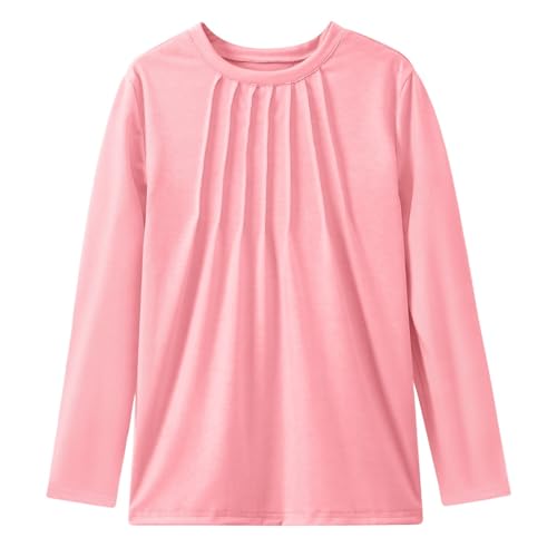 Girls Long Sleeve Pleated T Shirts Kids Crewneck Fall Winter Tops Basic Tees 7-13 Years