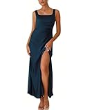 Fiemaoves Summer Vacation Satin Maxi Dresses for Women 2025 Square Neck Formal...
