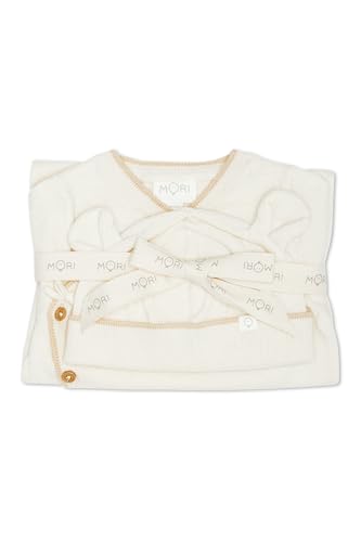 MORI Baby Knitted Kimono Romper and Hat Set - Soft Cotton Wool Blend - Footed Romper with Wooden Buttons - Cozy Baby Clothes