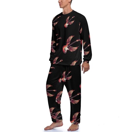 Guitar Mens Pajama Set Soft Long Sleeve Sleepwear Lounge Set Pjs2