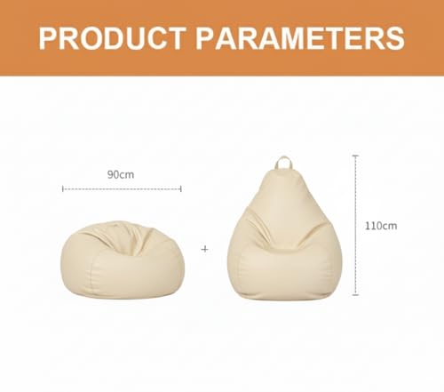Image of 4XL Leatherette Bean Bag Chair with Footrest & Cushion with Beans Filled (Ready to Use) Color- (Cream, Bean Bag Only)
