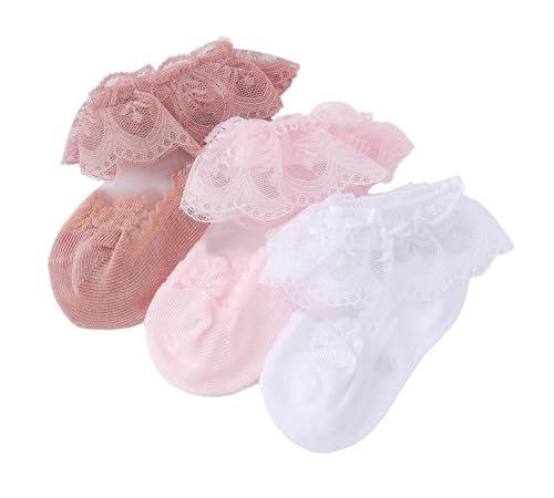CHUNG Baby Toddler Girls Princess Cotton Frilly Socks Lace Ruffle Pack of 4/5/6 Thin Mesh Summer for Dress (3-12M, Crystal 6 pairs) - Thumbnail 3