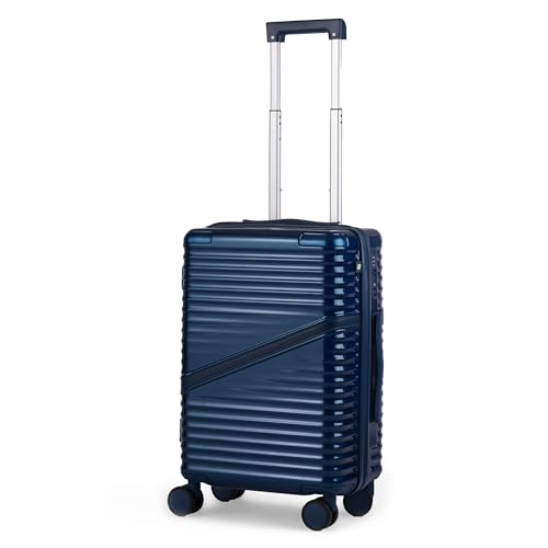 Image of Assembly 20-Inch Trolley Bag Small with 8 Wheels & TSA Lock, Durable Polycarbonate Hard Shell Carry On Cabin Luggage for Weekend Travel Getaways, Blue