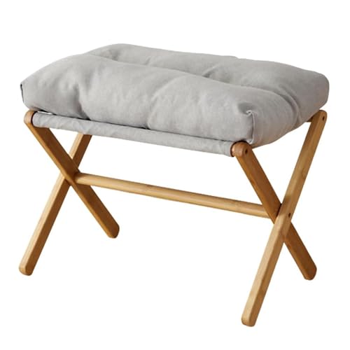 Reposapiés Plegable para sofá, Taburete de Madera para Cambiar Zapatos, con cojín de Tela de Terciopelo extraíble, para Sala de Estar,Gris