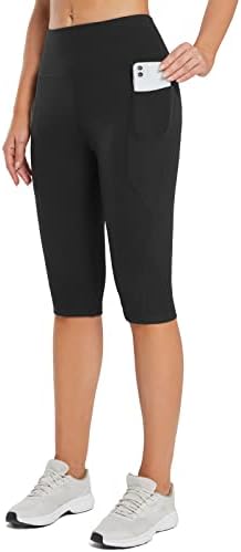 BALEAF Women's Capri Leggings Knee Length High Waisted Plus Size Yoga Casual Workout Exercise Capris with Pockets Black XL