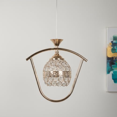 Image of ELIANTE Modern Glass Hanging Light for Living Room & Dining Area | Metal Ceiling Lamp with Elegant Glass Shade | 3 Years Warranty | Free Bulb (Crystaline)