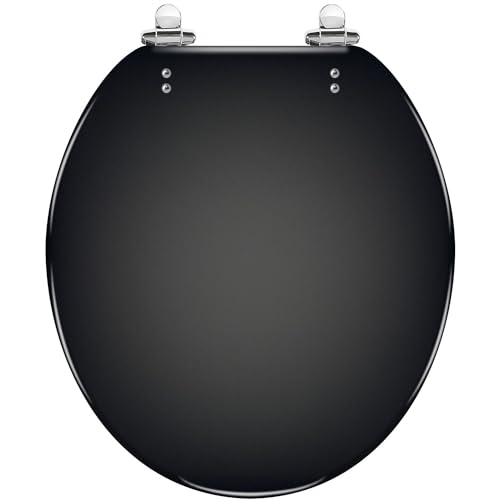 Round Toilet Seat Texture panorama black Resin Toilet Seat Quietly Slow Close with Quick-Release Hinges Toilet Seat with Cover Easy to Clean Install