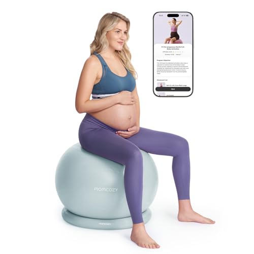 Momcozy BirthEase Pregnancy Ball Set Birthing Ball with App Full-Journey Courses BPA-Free PVC & Anti Burst Exercise Yoga Ball Chair with Stability Base