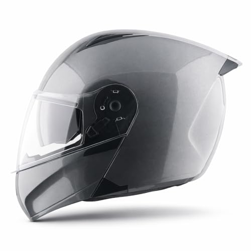Image of Vega VM-02 Spike Flip-Up Motorcycle Helmet with ISI Certification | High-Impact ABS Shell, Dual Visor, UV & Scratch Resistant: Athena Grey, M