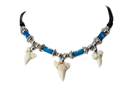 Swimmi 3! Genuine Mako Shark Tooth Necklace for Men Women Boy Girl with Seed Beads and Adjustable Waxed Cord Handmade Jewelry AA434