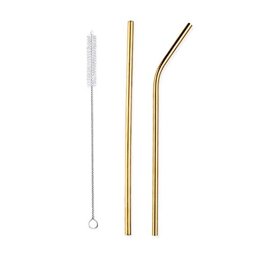 Image of STAR WORK - Metal Straws Stainless Steel Straws 8.5 inch Drinking Straws Reusable 4 Set And 1 cleaning Brush For Picnic,Travelling,Home,Bars (GOLD)