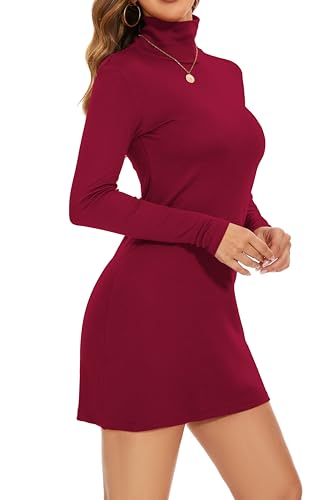 Image of Ribbed Turtleneck Dress Long Sleeve Sexy Bodycon Dresses