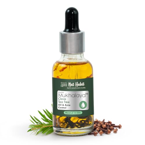 Nat Habit Face Oil, Clove Tea Tree Mukhalaya For Women Skin Acne Control, with Blend of 13 Cold Pressed Oils For Natural Oily Skin Condition & Balance Sebum Secretion, 15ml